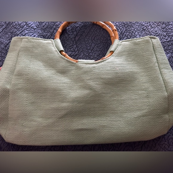 NEIMAN MARCUS Green Floral Tote Bag with Bamboo Handles Vintage 1970’s Beauty - Picture 15 of 15